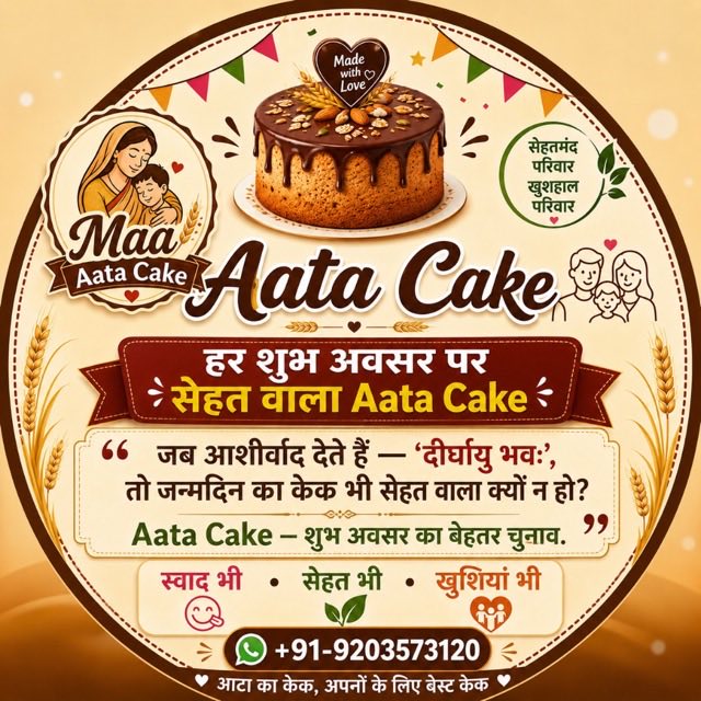 माँ आटा केक — आटा केक का ब्रांड लोगो और संदेश